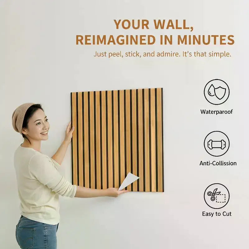 3D Wood Slat Wall Panels – Self-Adhesive XPE Foam Decor Wall Panel Tiles Axl