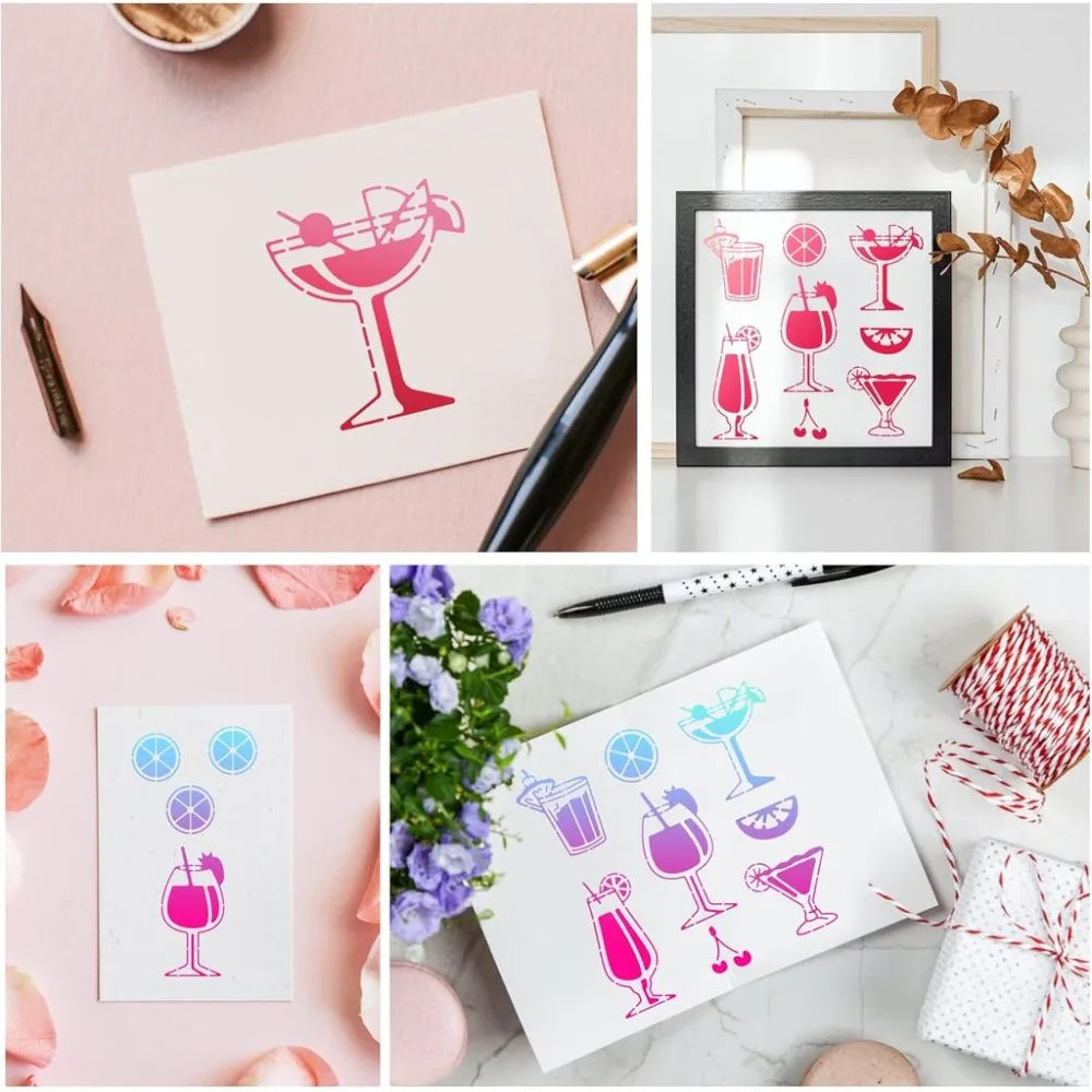 Stainless Steel Cocktail Stencils – Summer Drink & Lemon Templates Craft Stencil Template Axl
