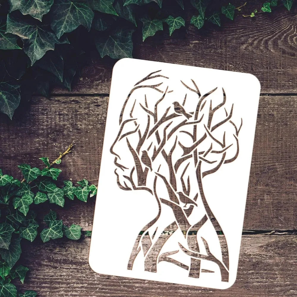 2PCS Tree of Life Stencil 11.7x8.3" – Man Woman Bird Branch Painting Stencil Axl