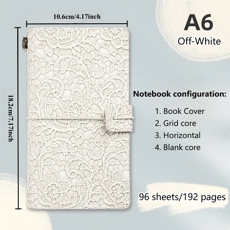 Vintage Lace Carving A6 Travel Notebook – Journal & Planner Travel Journal Notebook Axl Off-White 1pc