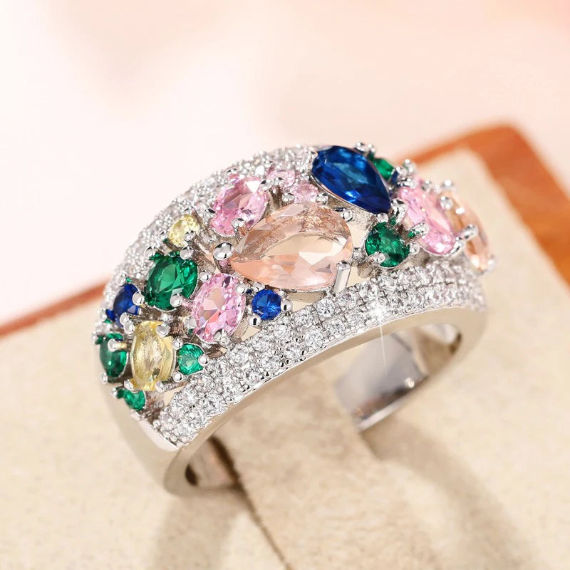 Huitan Multi-Color Cubic Zirconia Women's Fashion Ring Fashion Ring Axl