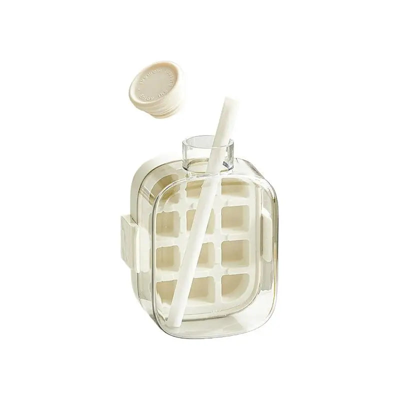 2-in-1 Ice Cube Tray Bottle with Straw Lid | Freezer Safe Ice Cube Tray Bottle Axl White 500ML