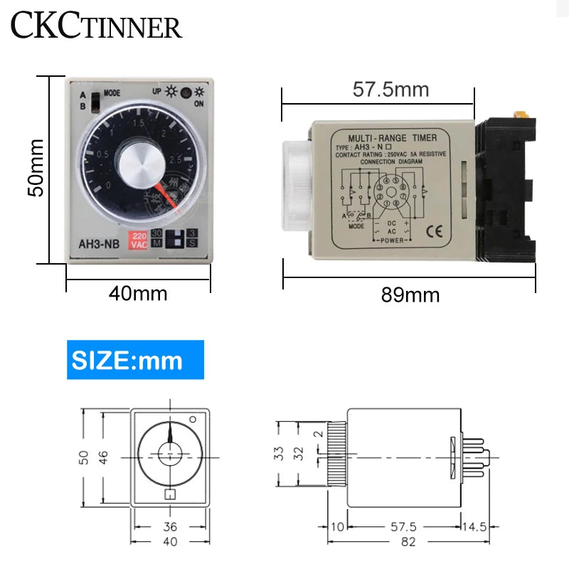 AH3-N 8-Pin Adjustable Time Delay Relay | Multi-Range Timer Time Delay Relay Axl