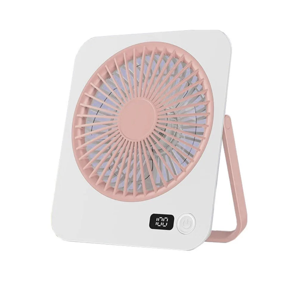 USB Rechargeable Foldable Desk Fan – 5-Speed LED Silent Fan Portable Desk Fan Axl Pink