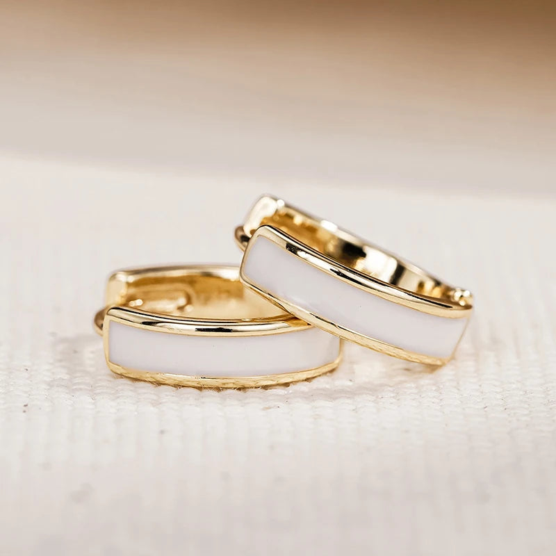 Huitan White Enamel Hoop Earrings – Women's Fashion Jewelry Hoop Earrings Axl