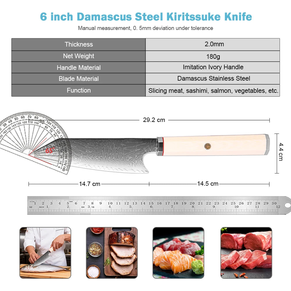 XITUO Damascus VG10 Sashimi Knife – 6" Octagonal Handle Japanese Chef Knife Axl