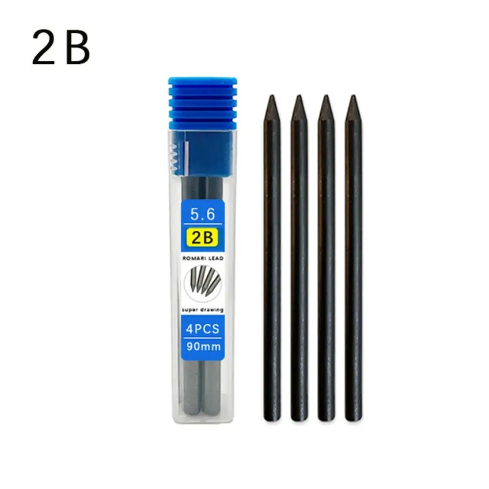 5.6mm Metal Mechanical Pencil with Built-In Sharpener Mechanical Pencil Axl 4PCS-2B Black Refill