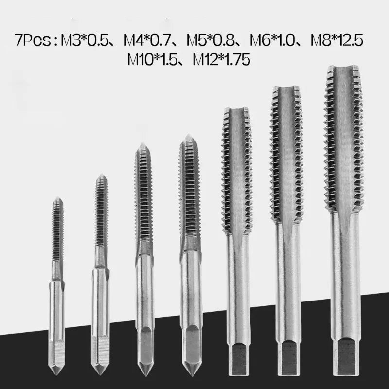 Hand Tap Drill Set 5 & 7 PCS – M3 to M12 Bearing Steel Taps Thread Tap Set Axl