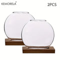 Hydroponic Glass Planter with Wood Stand | Desk Decor Vase Glass Hydroponic Planter Axl 2PCS