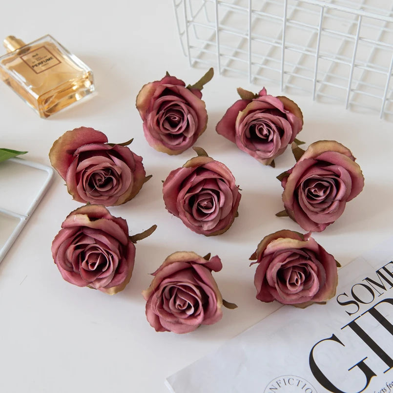 Artificial Silk Rose Flower Heads – 15 or 30 Pcs Wedding Décor Artificial Silk Flowers Axl Deep bean paste 30 pcs