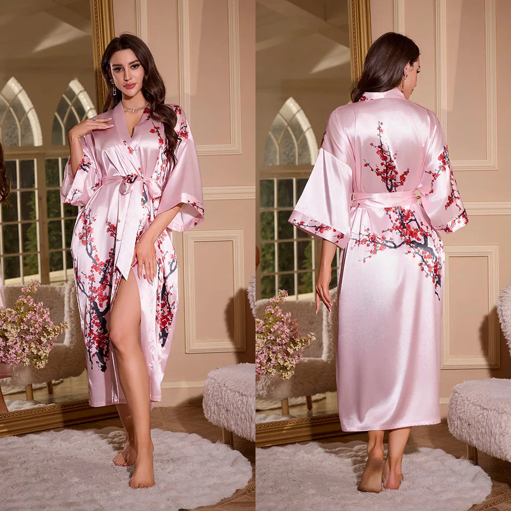 Women's Printed Kimono Robe – Long Loose Loungewear Nightgown
