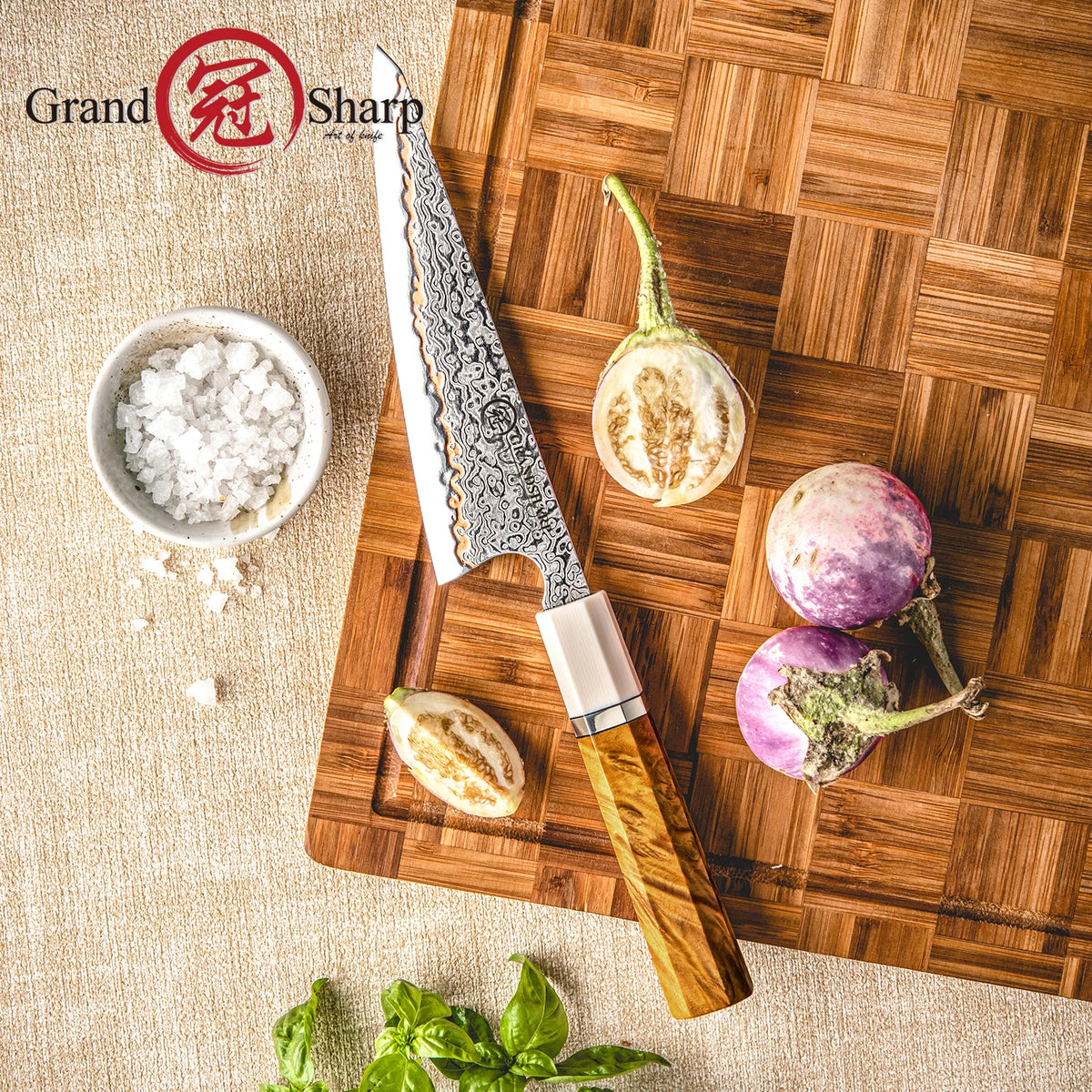 Grandsharp 6" Damascus Utility Knife – 55-Layer Steel Wood Handle Damascus Utility Knife Axl