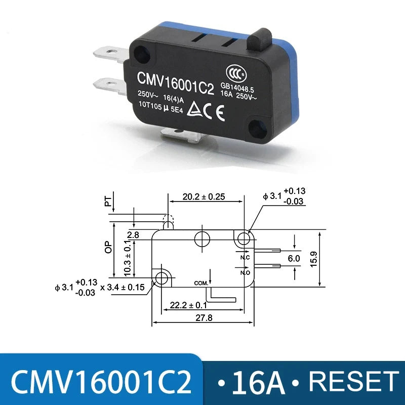 CNTD CMV Series Micro Limit Travel Switch 10A 16A NO NC Self-Reset Micro Limit Switch Axl CMV-16001C2