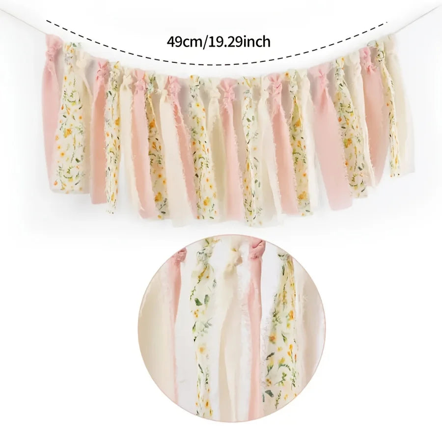 Floral Tassel Banner Pink Ribbon – Birthday & Wedding Decor Party Banner Decor Axl Yellow flower banner