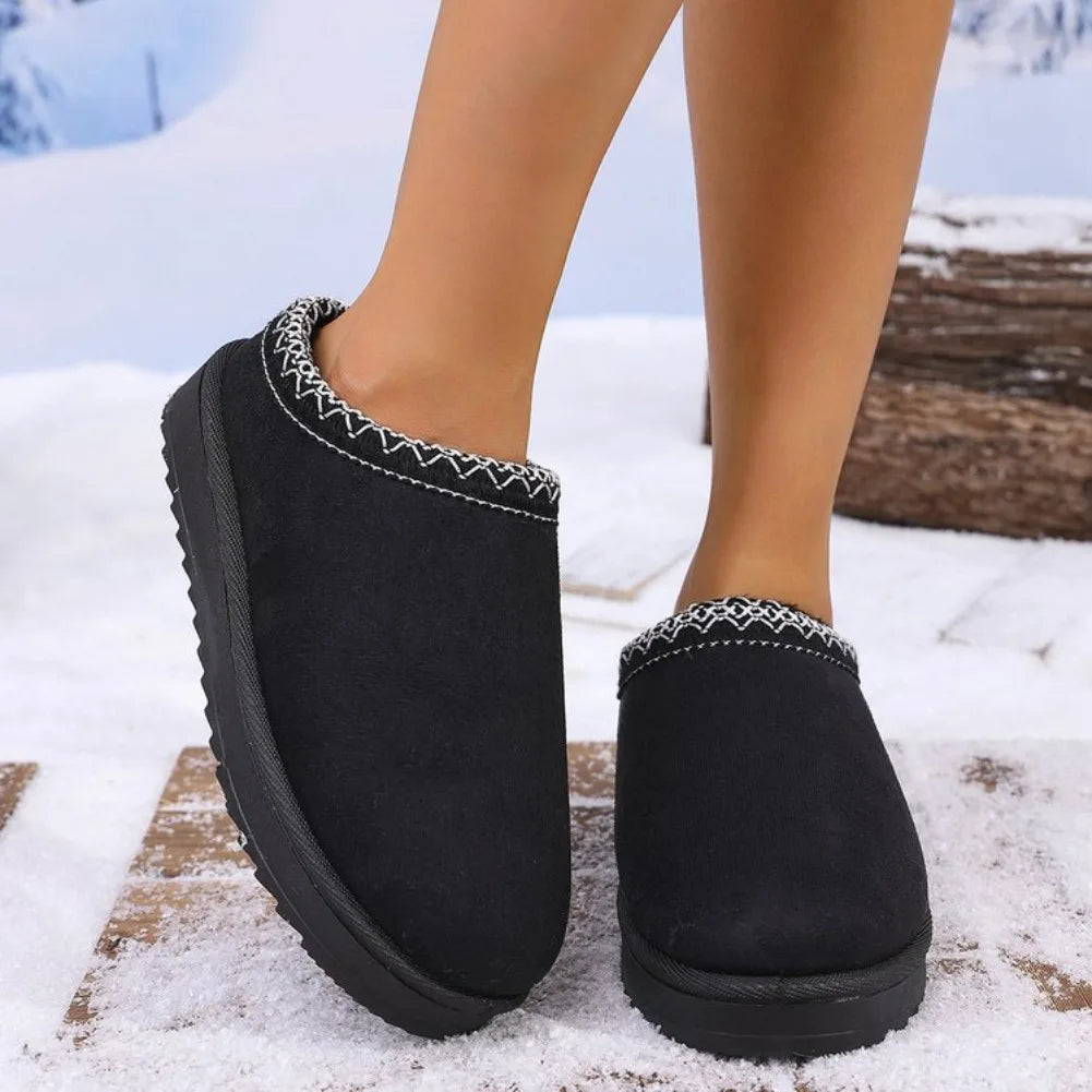 Women's Slip-On Snow Boots – Warm Plush Flat Ankle Winter Boots Women's Snow Boots Axl 36 black
