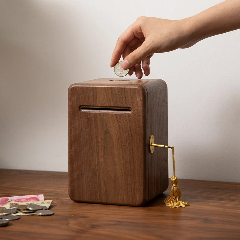 Walnut Wood Piggy Bank with Lock | Kids Gift & Home Décor Wooden Piggy Bank Axl
