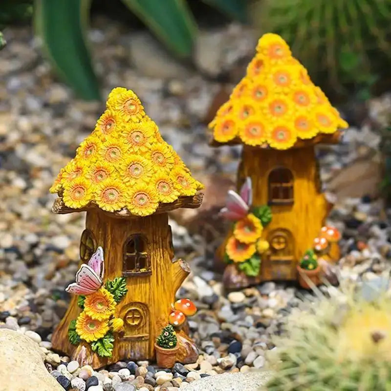 Resin Tree House Solar Garden Light | Outdoor Lawn Ornament Solar Garden Light Axl