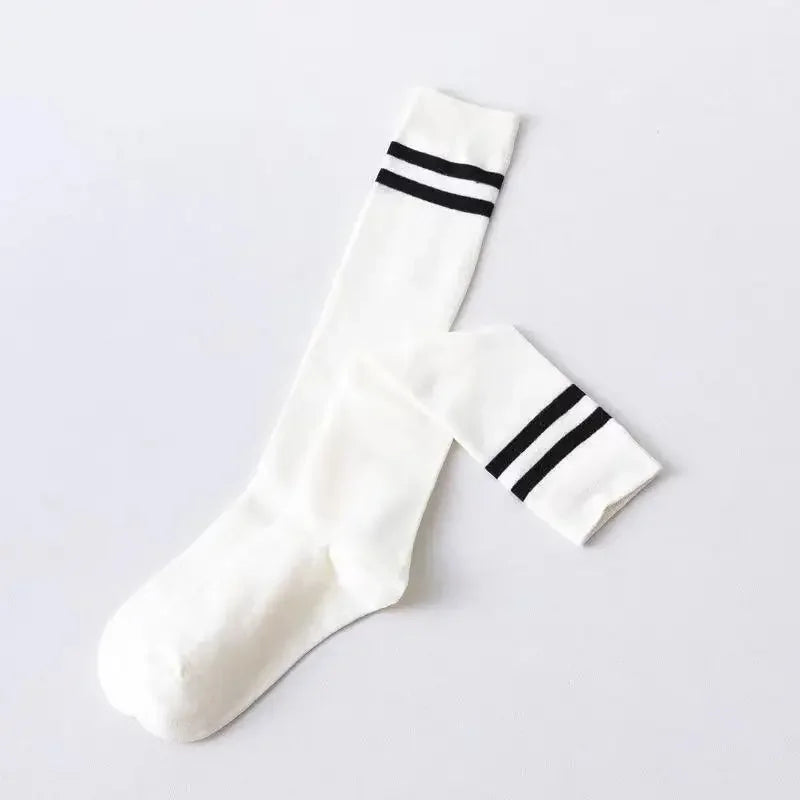 Women's Striped Cotton Calf Socks – JK College Style Pile Socks Cotton Calf Socks Axl 3 One Size
