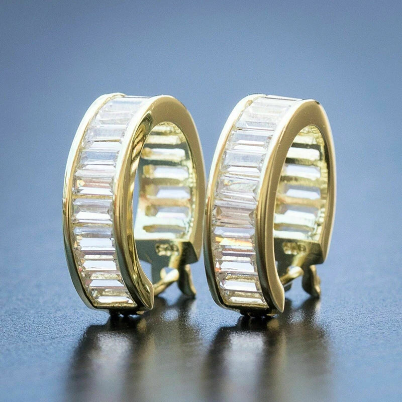 Huitan CZ Hoop Earrings – Silver & Gold Unisex Circle Hoops Hoop Earrings Axl E2272