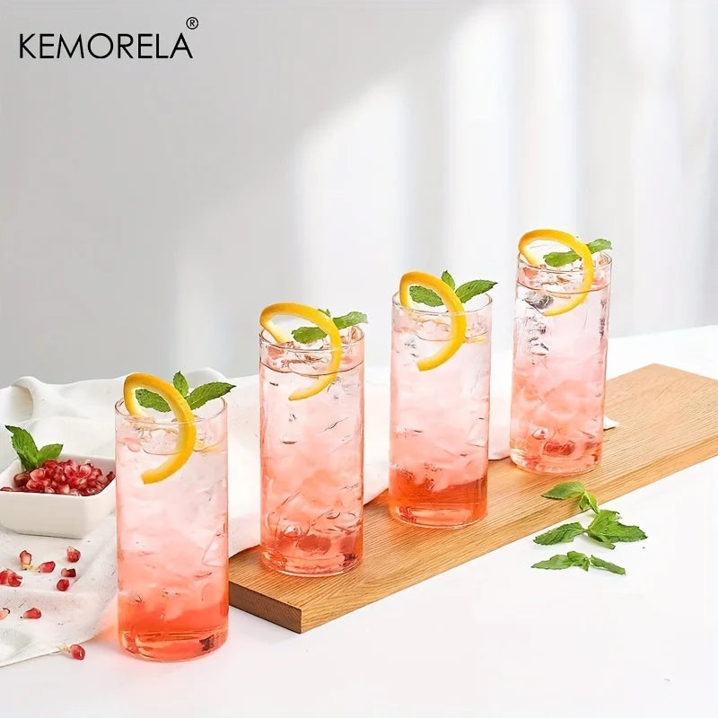 4-Pack 600ml Borosilicate Glass Tumblers with Bamboo Lids & Straws Glass Tumbler Set Axl