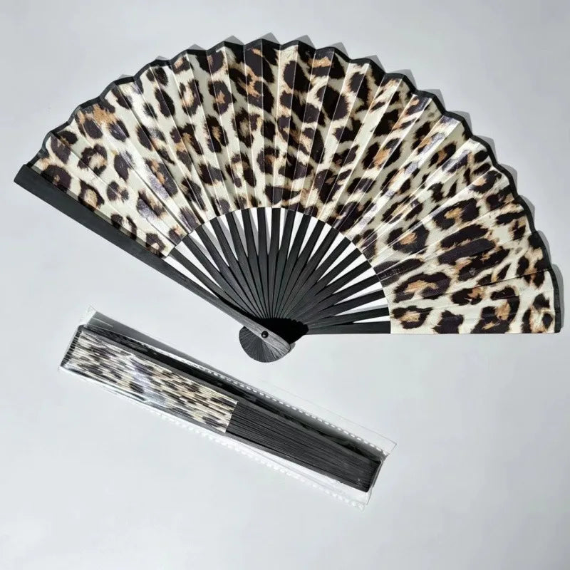 Women's Leopard Print Folding Hand Fan – Vintage Accessory Folding Hand Fan Axl