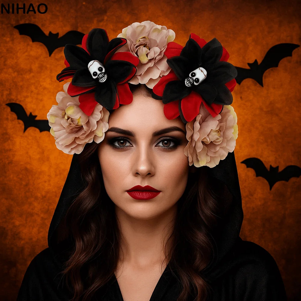 Gothic Skull Flower Headband | Halloween Hair Hoop Costume Halloween Hair Accessory Axl
