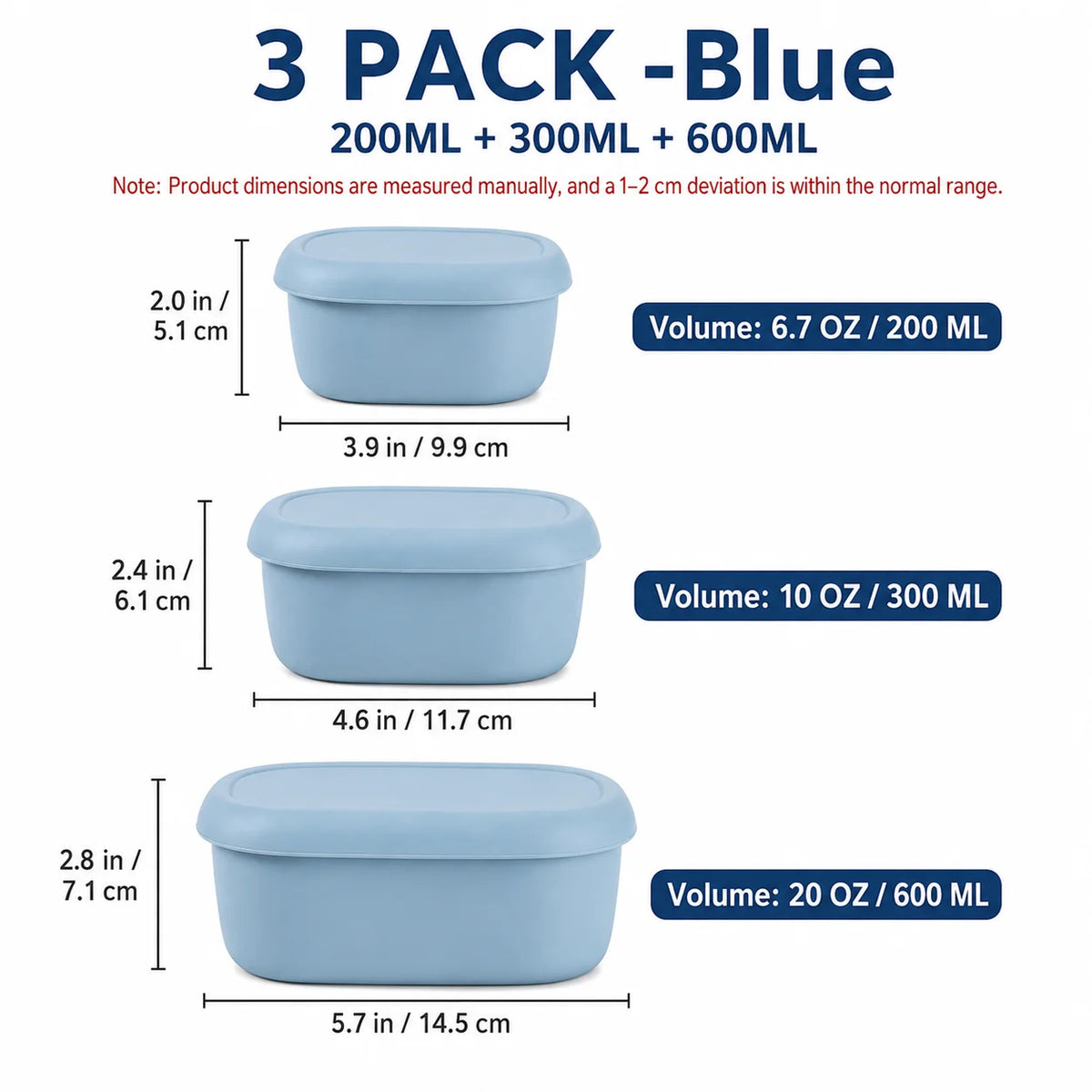 Silicone Bento Lunch Box Set of 3 – Nesting Food Containers Food Storage Set Axl 3 PACK- Blue