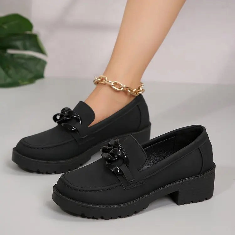 Women's Platform Loafers – Chunky Heel Slip-On Shoes & Metal Buckle Platform Loafers Axl
