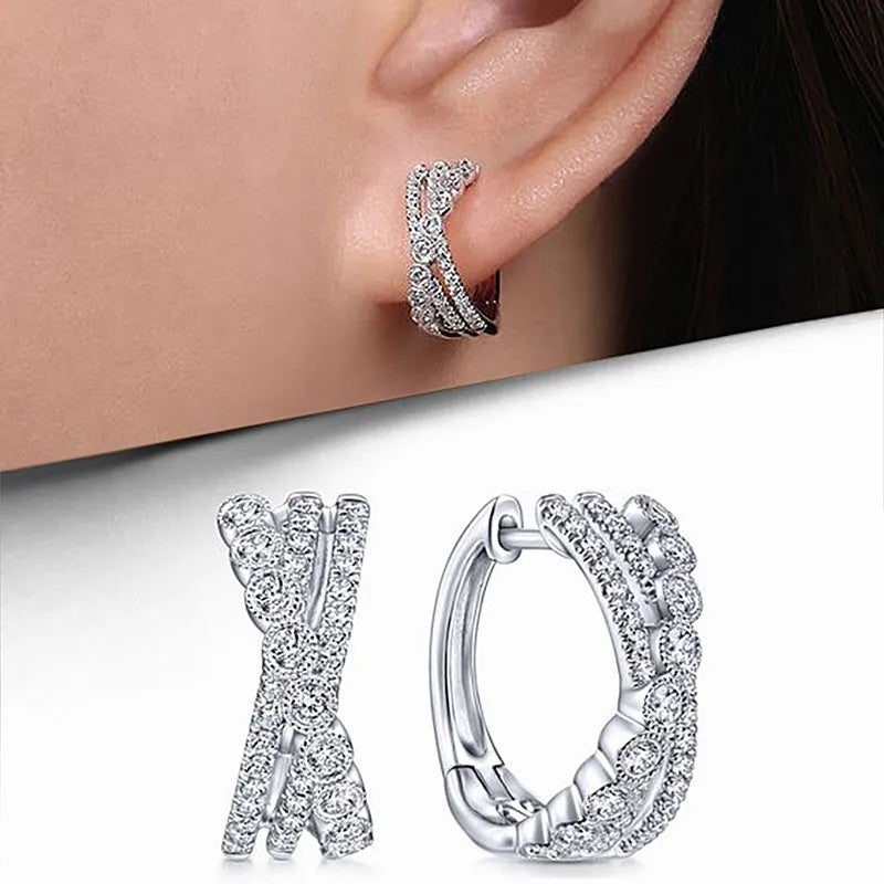Huitan Cross Hoop Earrings – Cubic Zirconia Crystal Women Hoop Earrings Axl