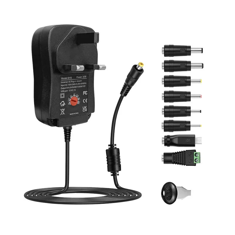 30W Adjustable Universal Power Adapter 3V–12V + USB | US EU UK AU Universal Power Adapter Axl UK
