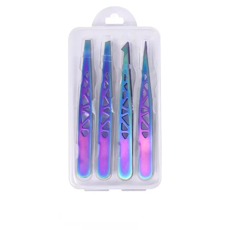 4-Piece Stainless Steel Precision Tweezer Set – Eyebrow & Facial Hair Precision Tweezer Set Axl Black