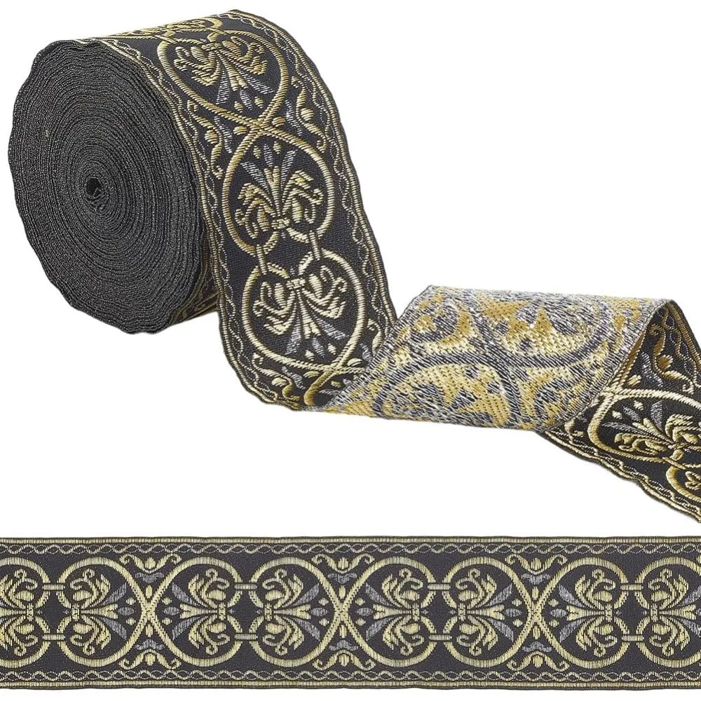 Jacquard Floral Woven Ribbon Trim 2" Wide – 9.84 Yds Polyester Woven Ribbon Trim Axl