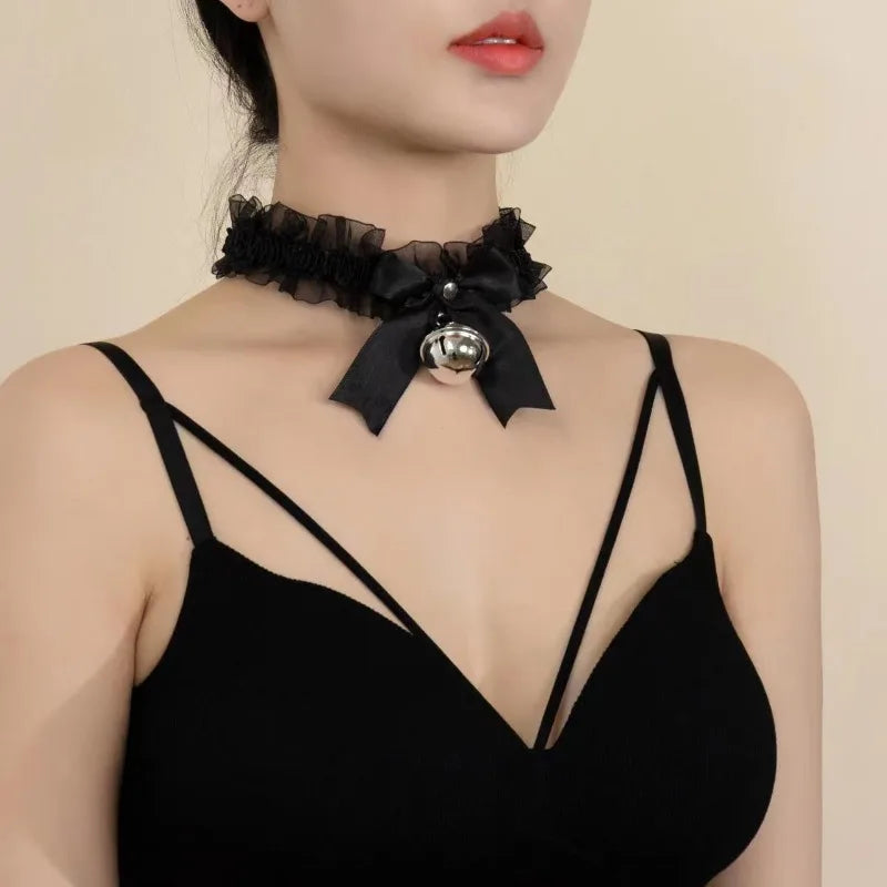 Gothic Lace Bow Bell Choker Necklace – Women's Party Jewelry Choker Necklace Axl