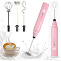 Mini USB Rechargeable Milk Frother – 3-Speed Electric Whisk Milk Frother Axl 3 in 1 Pink