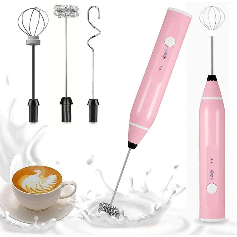 Mini USB Rechargeable Milk Frother – 3-Speed Electric Whisk Milk Frother Axl 3 in 1 Pink
