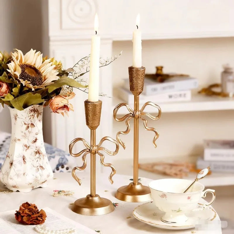 Vintage Iron Candlestick Holder – Elegant Gold & Pink Home Decor Candle Holder Axl