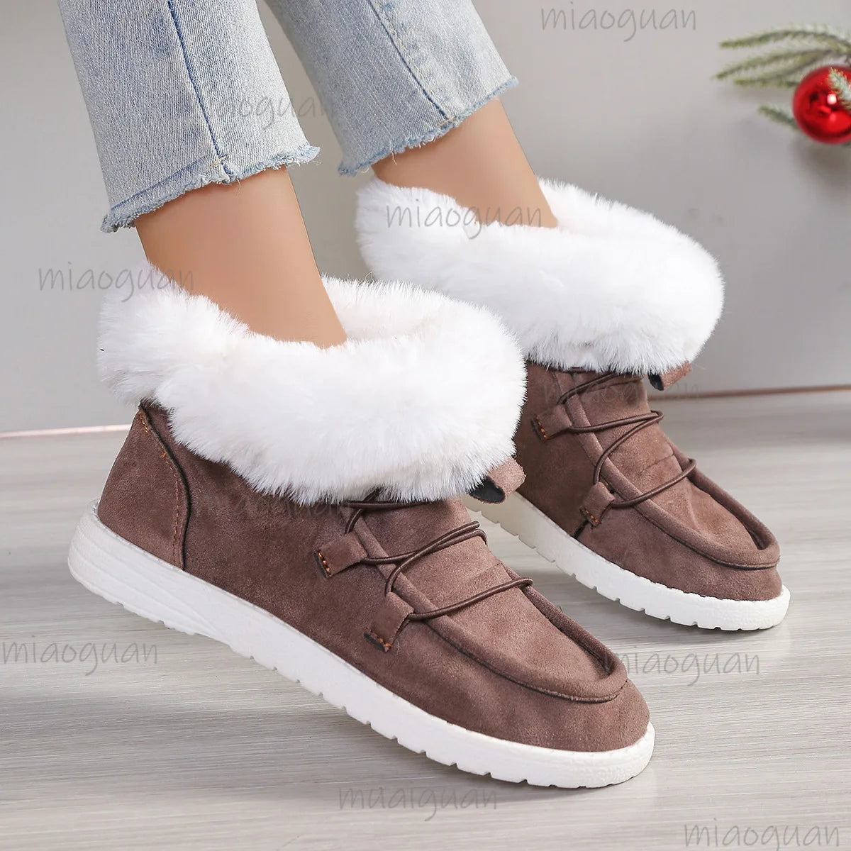 Women's Slip-On Plush Lined Faux Suede Ankle Snow Boots Women's Ankle Boots Axl