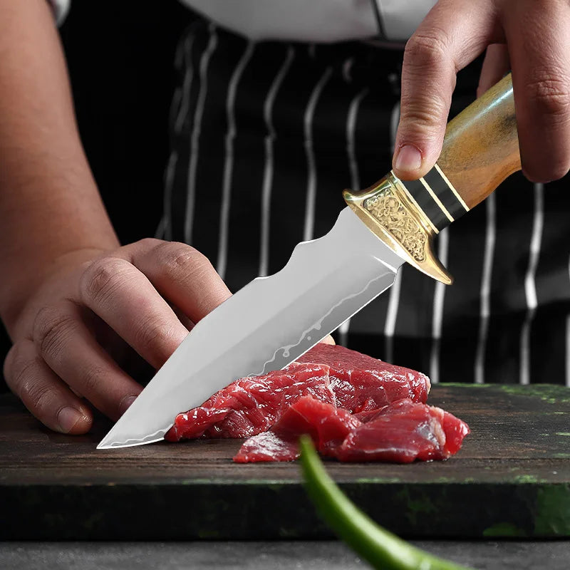 InLeung Damascus Steel Boning Knife – Handmade Wood Handle Damascus Kitchen Knife Axl