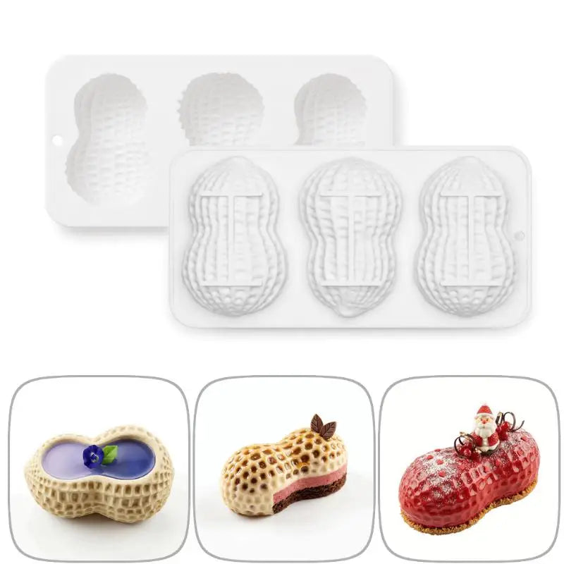 3-Cell Peanut Silicone Mold – Mousse Cake & Chocolate Bakeware Silicone Cake Mold Axl