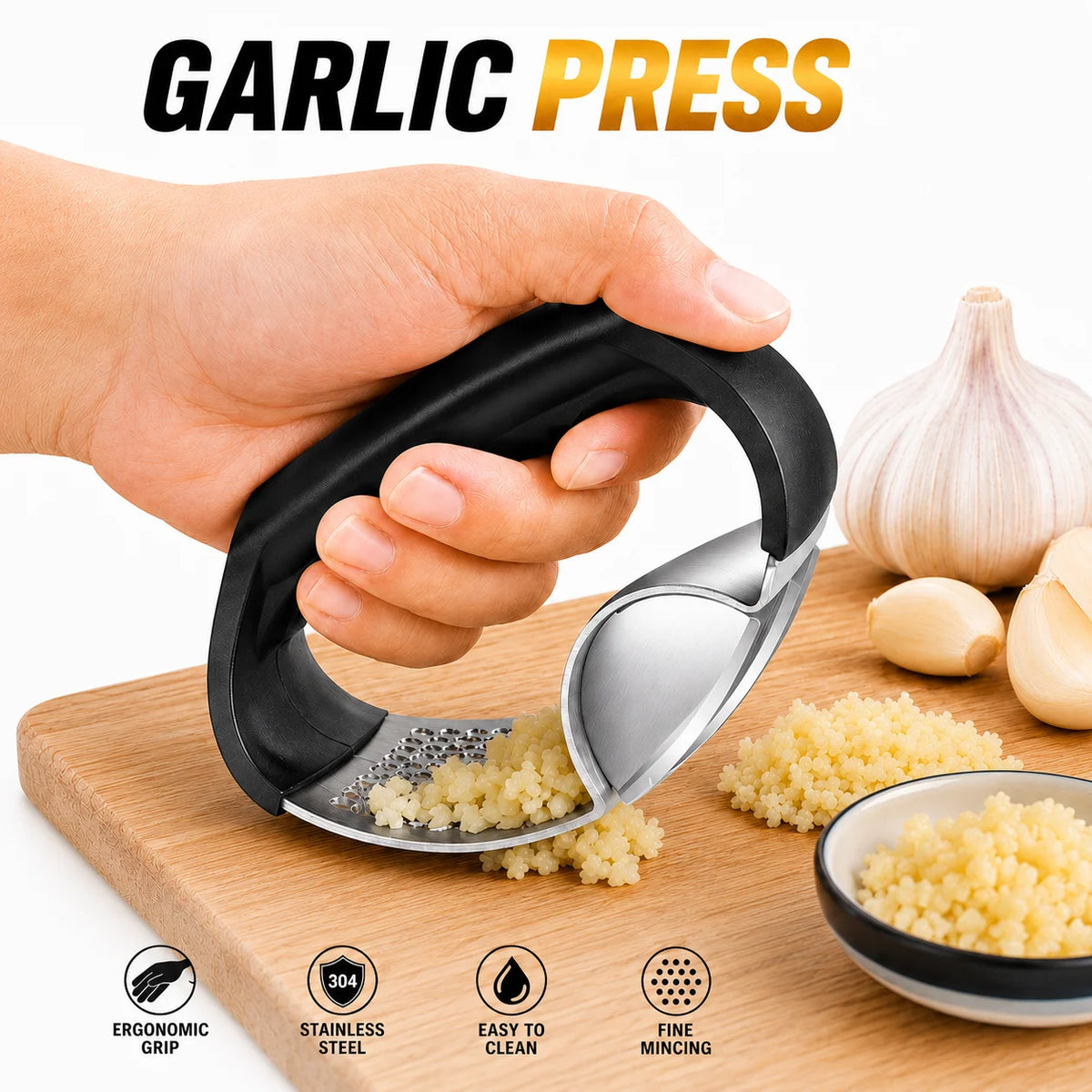 Stainless Steel Rocker Garlic Press – Manual Mincer & Slicer Garlic Press Axl