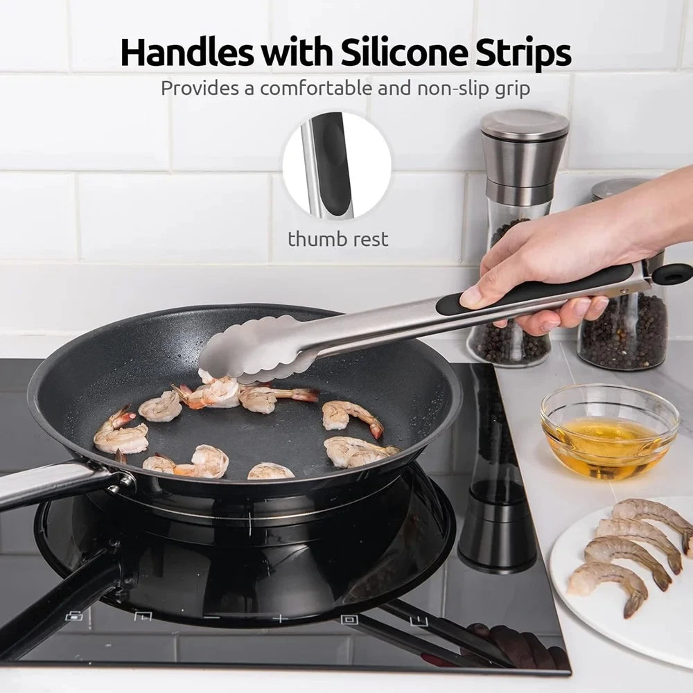 Stainless Steel BBQ Tongs – Non-Slip Extended Food Clamp BBQ Kitchen Tongs Axl