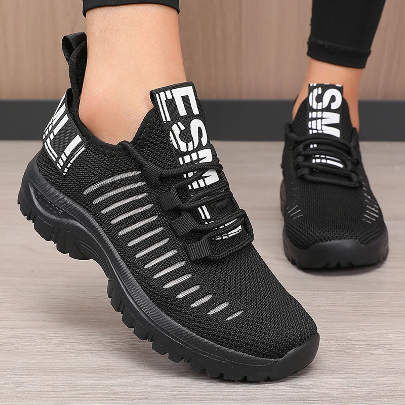 Women's Breathable Mesh Lace-Up Flat Shoes | Anti-Slip Walking Women's Flat Shoes Axl