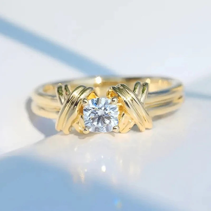 Huitan Gold Cross Ring with Cubic Zirconia | Women's Wedding Band Fashion Ring Axl