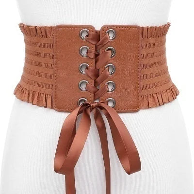 Women's Wide Elastic Corset Belt with Tassels | High Waist Wide Corset Belt Axl lightbrown One Size