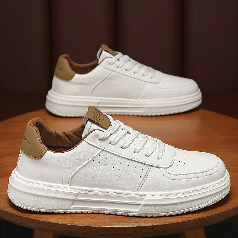Men's White Leather Sneakers – Breathable Casual Walking Shoes Men's Casual Sneakers Axl Beige 42