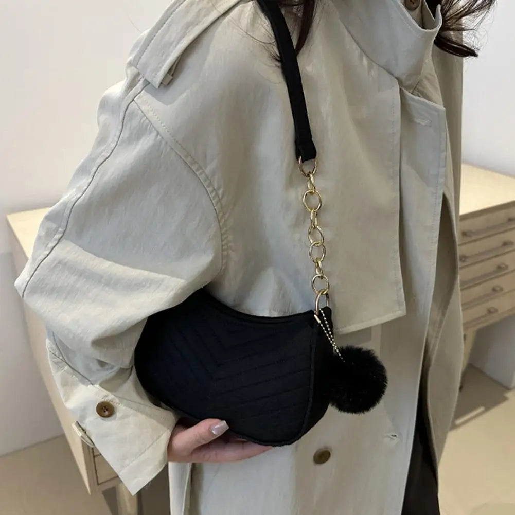 Mini Felt Shoulder Bag – Pom-Pom Saddle Handbag for Women Mini Shoulder Bag Axl