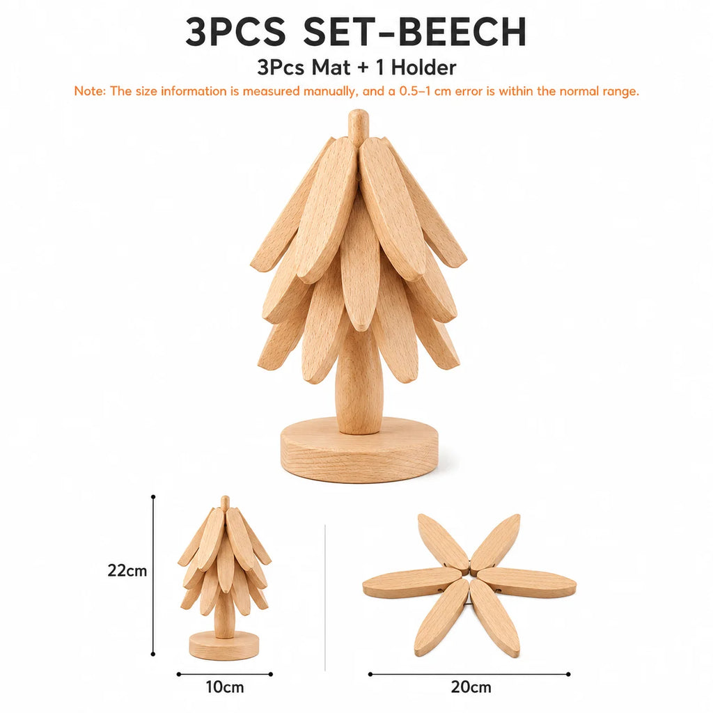 Uwhise Wooden Tree Trivet Set – Foldable Heat-Resistant Mat 3/5 Pc Wooden Trivet Set Axl 3Pcs Set-Natural
