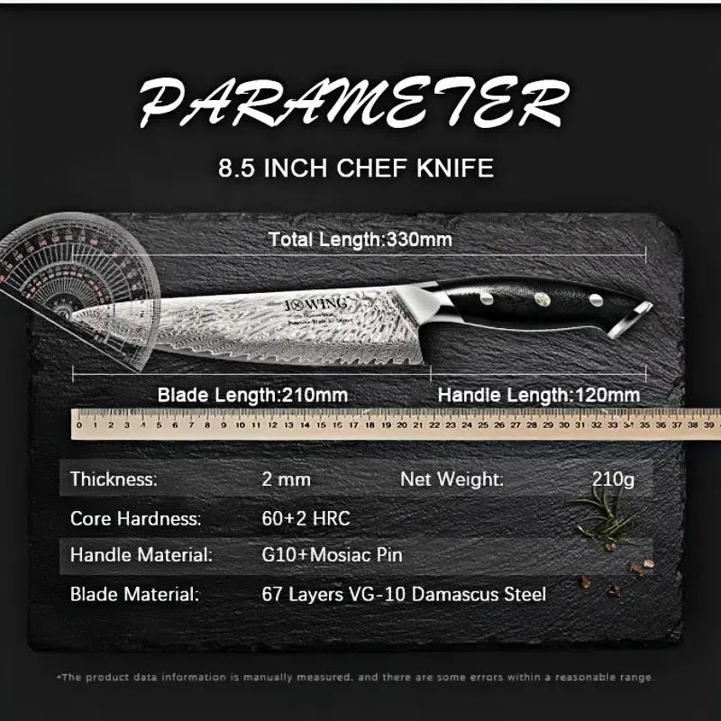 Damascus Chef Knife 67-Layer VG10 Steel | Gold Leaf Handle Damascus Chef Knife Axl