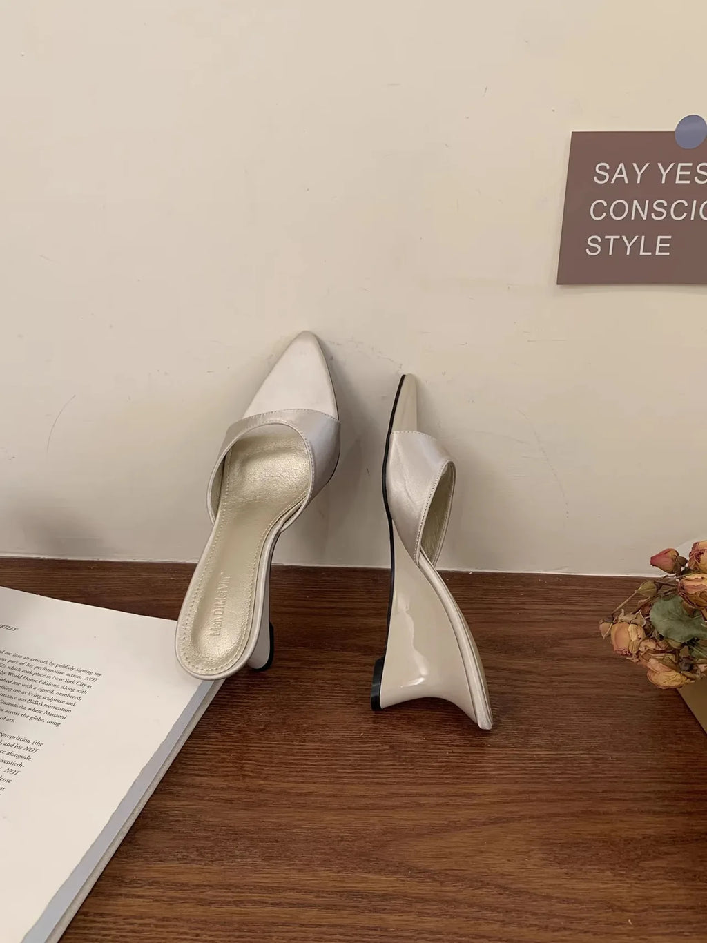 Women's Satin Wedge Slippers – Open Toe Slip-On Dress Slides Wedge Slippers Axl Apricot 35
