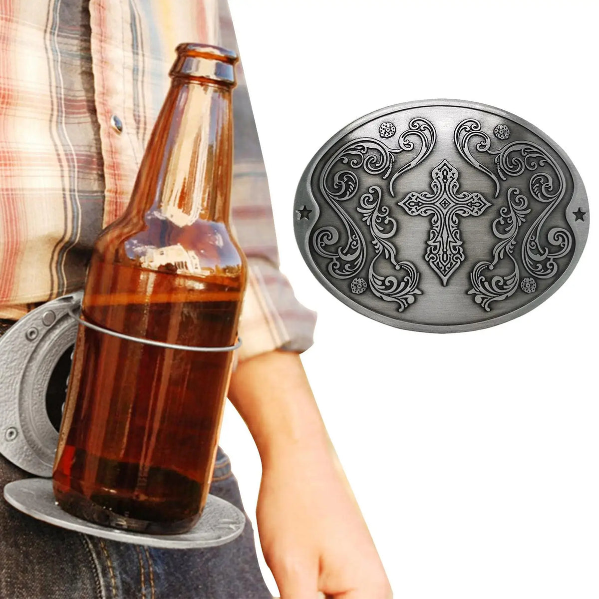 Beer Bottle Belt Clip Holder – Antique Bronze Metal Holster Bottle Belt Holster Axl